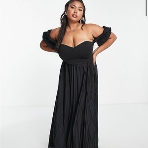 ASOS DESIGN Curve off shoulder bardot maxi dress in black